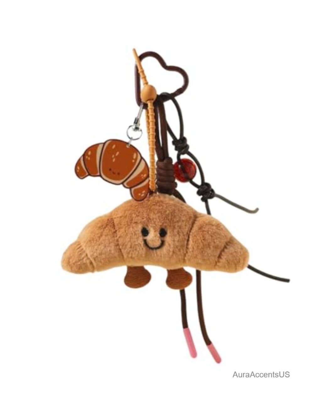 Croissant Plush Bag Charm Kawaii Beaded Tote Purse Accessory Keychain Women